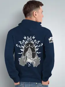 Crazymonk Men Navy Blue Hooded Sweatshirt