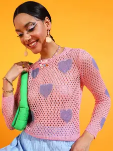 SHECZZAR Pink Cotton Crochet Top