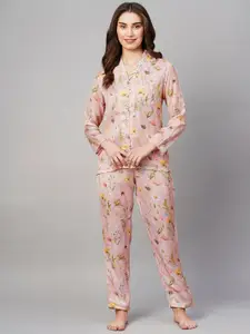 DRAPE IN VOGUE Floral Printed Satin Night suit