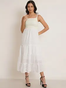 IX IMPRESSION Schiffli Smocked A-Line Midi Cotton Dress