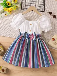 BAESD Girls Striped Puff Sleeve Fit and Flare Dress
