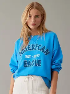 AMERICAN EAGLE OUTFITTERS Typography Printed Round Neck Pullover Sweatshirt