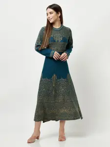 Knitstudio Ethnic Motif Printed Anarkali Pure Wool Midi Ethnic Dress