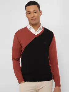 Allen Solly Colourblocked V-Neck Long Sleeves Cotton Pullover Sweater