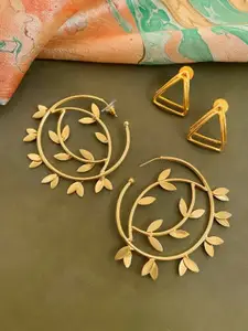 ATIBELLE Set Of 2 Gold-Plated Brass Half Hoop & Drop Earrings