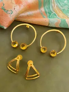 ATIBELLE Set Of 2 Gold-Plated Stone-Studded Brass Drop Earrings
