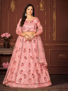 KALINI Embroidered Thread Work Net Ready to Wear Lehenga & Unstitched Blouse With Dupatta