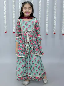 Ka-mee Girls Floral Printed Cotton Ready to Wear Lehenga & Unstitched Blouse With Dupatta