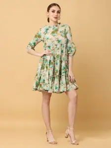 KALINI Floral Printed Gathered Detail Fit & Flare Dress