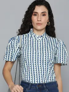 Levis Pure Cotton Striped Band Collar Top