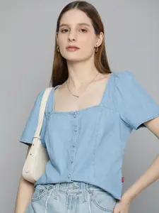 Levis Solid Pure Cotton Shirt Style Top