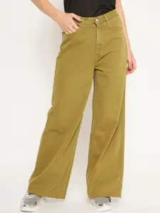 Madame Women Olive Green Wide Leg Jeans
