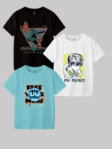 CODEZ Boys Pack Of 3 Typographic Printed Cotton T-shirt