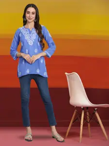 PARAMOUNT CHIKAN Women Embroidered Lucknowi Chikankari Cotton Denim Kurti