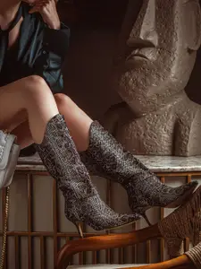 Saint G Women High Top Printed Leather Slim Heel Regular Boots