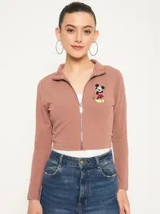 Madame Mickey Mouse Printed Crop Front Open Sweatshirt