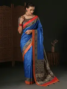 Anouk Blue Bagh Silk Blend Designer Dabu Saree