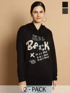 VIMAL JONNEY Pack Of 2 Typography Printed Hooded Pullover Sweatshirts