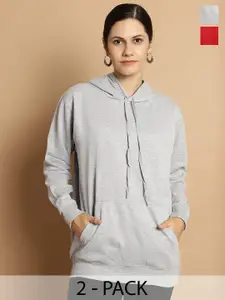 VIMAL JONNEY Pack Of 2 Printed Hooded Fleece Longline Pullover Sweatshirt