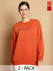 VIMAL JONNEY Pack Of 2 Printed Fleece Longline Pullover Sweatshirt
