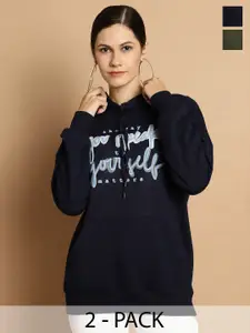 VIMAL JONNEY Pack Of 2 Printed Hooded Fleece Longline Pullover Sweatshirt