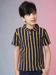 Instafab Boys Vertical Striped Polo Collar T-shirt