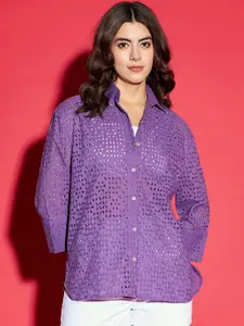 KASSUALLY Women Purple Sheer Casual Shirt