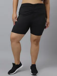 Fitkin Women Black Slim Fit High-Rise Training or Gym Sports Shorts