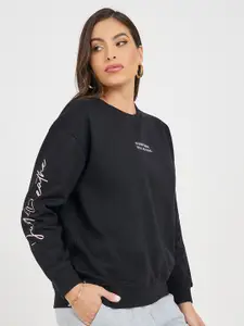 Styli Typography Printed Drop Shoulder Long Sleeve Cotton Pullover Sweatshirt