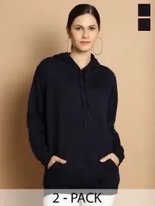 VIMAL JONNEY Pack Of 2 Hooded Fleece Longline Pullover Sweatshirt