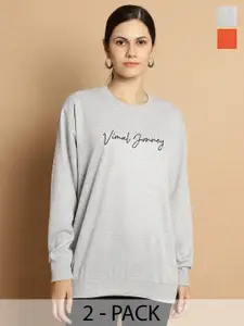 VIMAL JONNEY Pack Of 2 Printed Round Neck Fleece Longline Pullover Sweatshirt