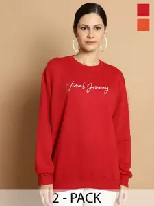 VIMAL JONNEY Pack Of 2 Printed Fleece Longline Pullover Sweatshirt