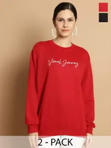 VIMAL JONNEY Pack Of 2 Typography Printed Cotton Fleece Sweatshirt