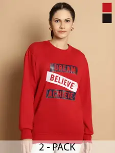 VIMAL JONNEY Pack Of 2 Typography Printed Round Neck Cotton Fleece Sweatshirt