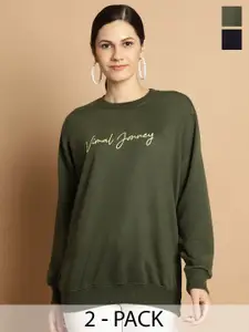 VIMAL JONNEY Pack Of 2 Typography Printed Round Neck Cotton Fleece Sweatshirt