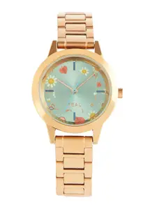 TEAL BY CHUMBAK Women Rose Gold-Toned Brass Embellished Dial & Rose Gold Toned Stainless Steel Bracelet Watch