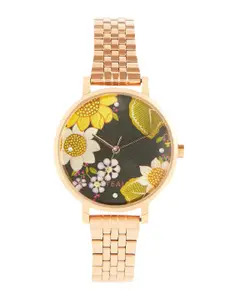 TEAL BY CHUMBAK Women Rose Gold-Toned Brass Embellished Dial & Rose Gold Toned Stainless Steel Bracelet Watch