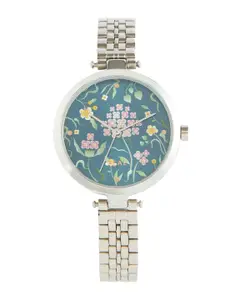TEAL BY CHUMBAK Women Gold-Toned Brass Embellished Dial & Gold Toned Stainless Steel Bracelet Style Straps Watch
