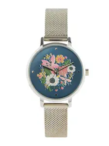TEAL BY CHUMBAK Women Silver-Toned Brass Embellished Dial & Silver Toned Stainless Steel Bracelet Style Watch