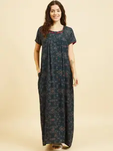 Sweet Dreams Floral Printed Square Neck Pure Cotton Maxi Nightdress
