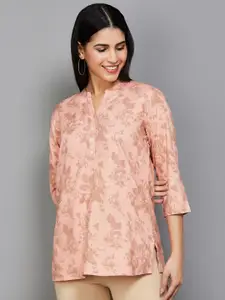 Melange by Lifestyle Floral Printed Mandarin Collar Straight Kurti