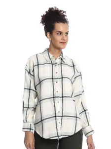 Gazillion Contemporary Windowpane Checks Drop-Shoulder Sleeves Flannel Cotton Casual Shirt