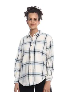 Gazillion Contemporary Windowpane Checks Drop-Shoulder Sleeves Flannel Cotton Casual Shirt