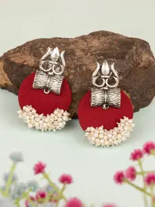 Crunchy Fashion Pearl Beaded Oxidised Circular Studs Earrings