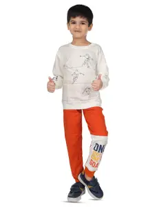Nottie Planet Boys White Printed T-shirt with Pyjamas