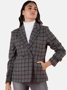 Chemistry Checked Double Breasted Notched Lapel Cotton Blazer