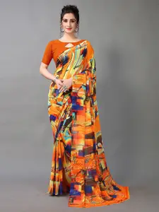 Shaily Orange & Multicoloured Pure Georgette Saree