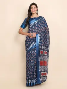Shaily Blue Ethnic Motifs Silk Blend Saree