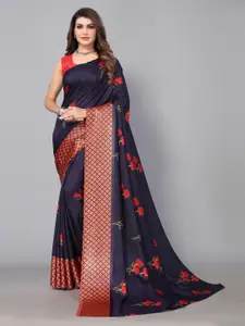 Shaily Navy Blue Floral Poly Georgette Saree
