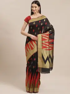 Shaily Black & Gold-Toned Ethnic Motifs Silk Cotton Saree